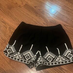 black and white embroidered shorts